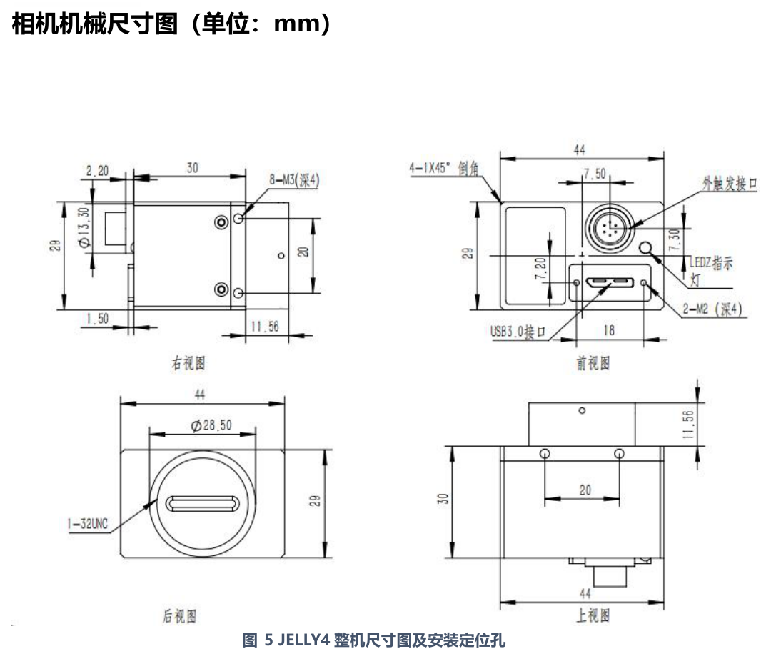 图 5 JELLY4 整机尺寸图及安装定位孔